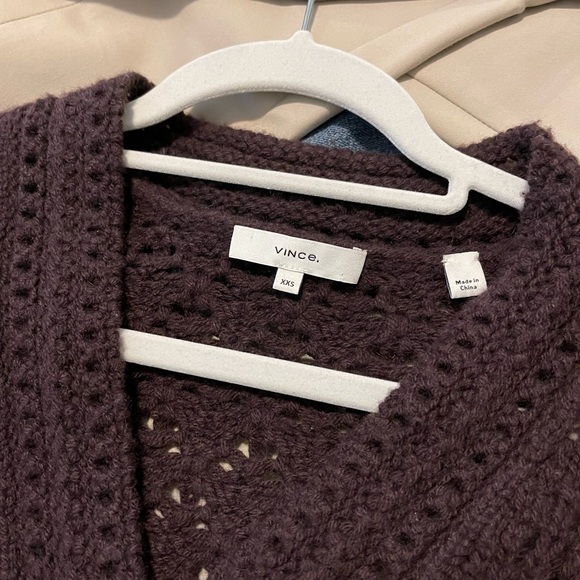 Vince crochet wool blend cashmere cardigan plum wine XXS - Picture 12 of 13
